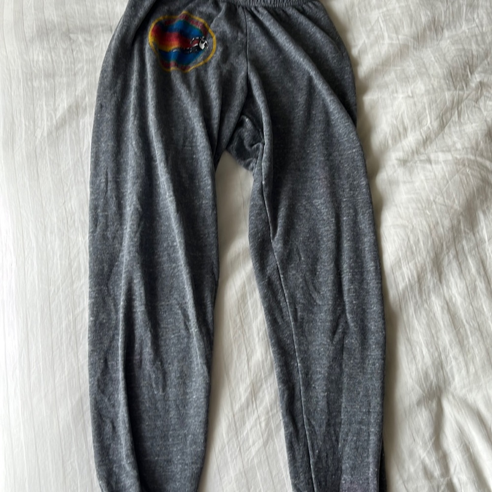 Grey Aviator Nation sweatpants with rainbow lettering women’s size Small